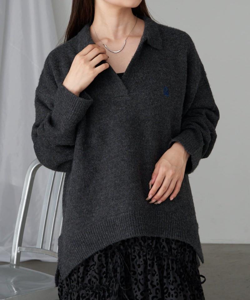 【WEB限定 / リバイバル】スキッパーポロ刺繍ニット　/　襟付きニット