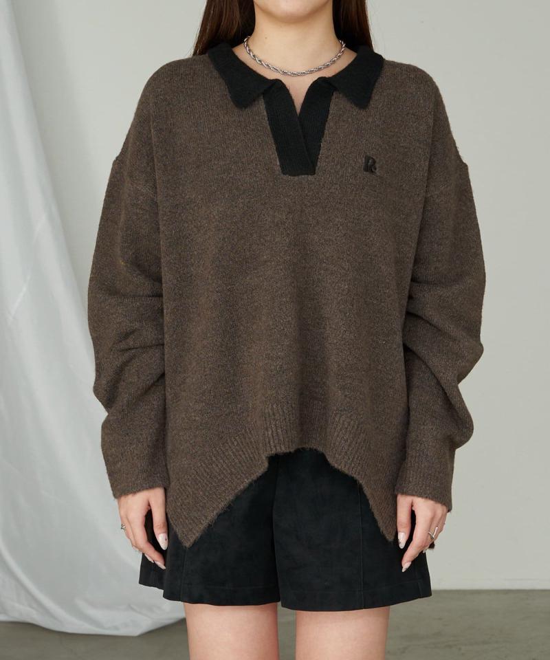 【WEB限定 / リバイバル】スキッパーポロ刺繍ニット　/　襟付きニット