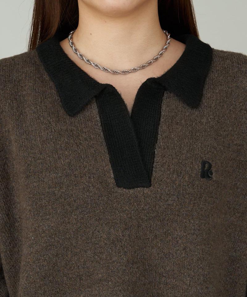 【WEB限定 / リバイバル】スキッパーポロ刺繍ニット　/　襟付きニット