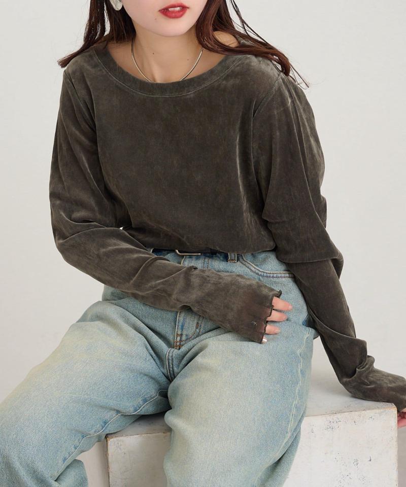【WEB限定/今買って秋まで使える】シアーフロッキーベロア見えメロートップス