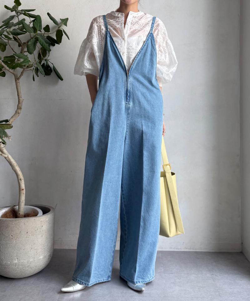 【完売カラー再追加!/サイズ展開あり】細紐デニムフロントジップサロペット