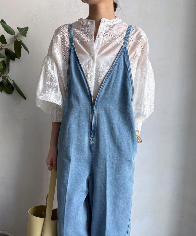 【完売カラー再追加!/サイズ展開あり】細紐デニムフロントジップサロペット