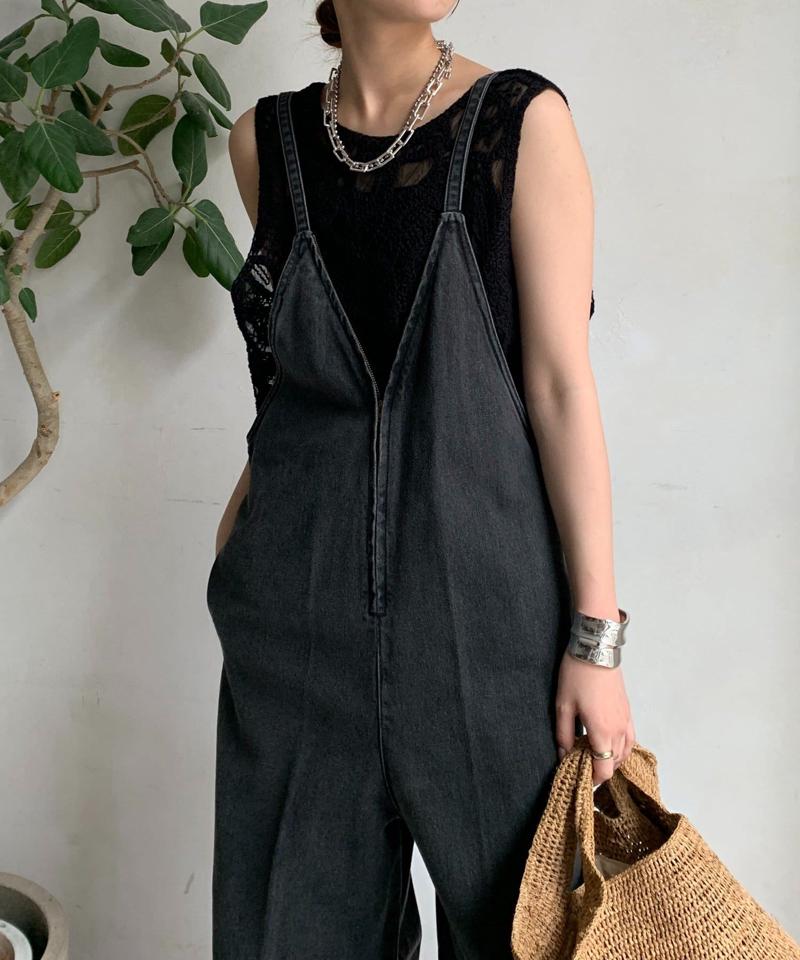 【完売カラー再追加！/サイズ展開あり】細紐デニムフロントジップサロペット