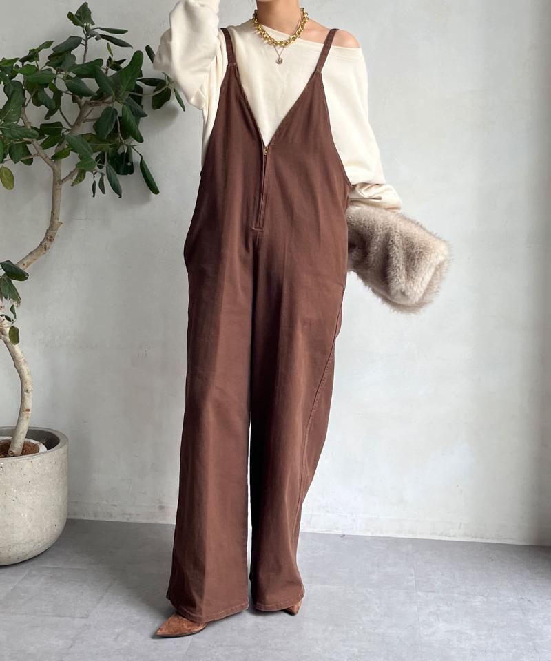 【完売カラー再追加！/サイズ展開あり】細紐デニムフロントジップサロペット