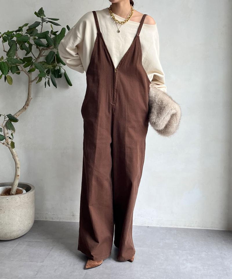 【完売カラー再追加！/サイズ展開あり】細紐デニムフロントジップサロペット