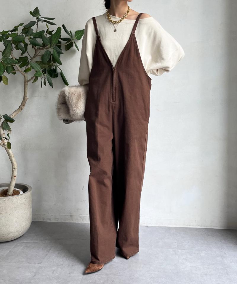 【完売カラー再追加！/サイズ展開あり】細紐デニムフロントジップサロペット