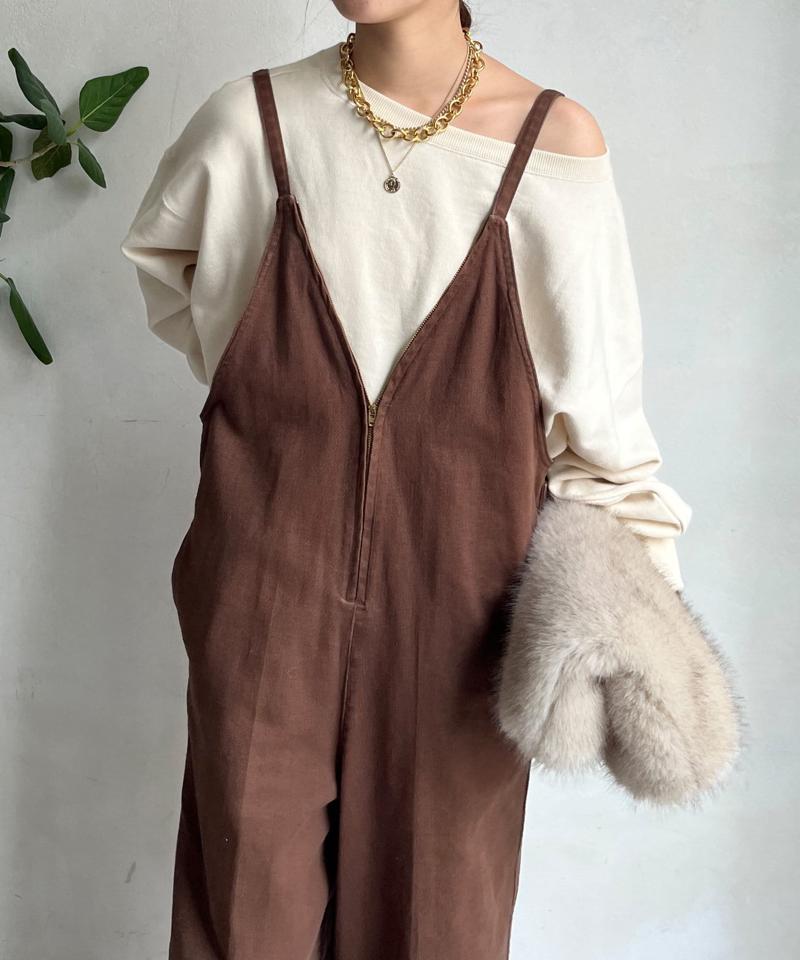 【完売カラー再追加！/サイズ展開あり】細紐デニムフロントジップサロペット