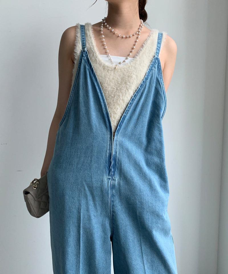 【完売カラー再追加!/サイズ展開あり】細紐デニムフロントジップサロペット