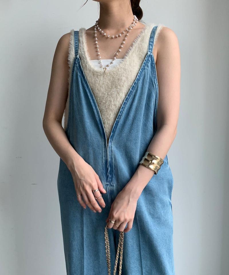 【完売カラー再追加!/サイズ展開あり】細紐デニムフロントジップサロペット