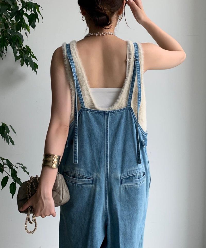 【完売カラー再追加!/サイズ展開あり】細紐デニムフロントジップサロペット