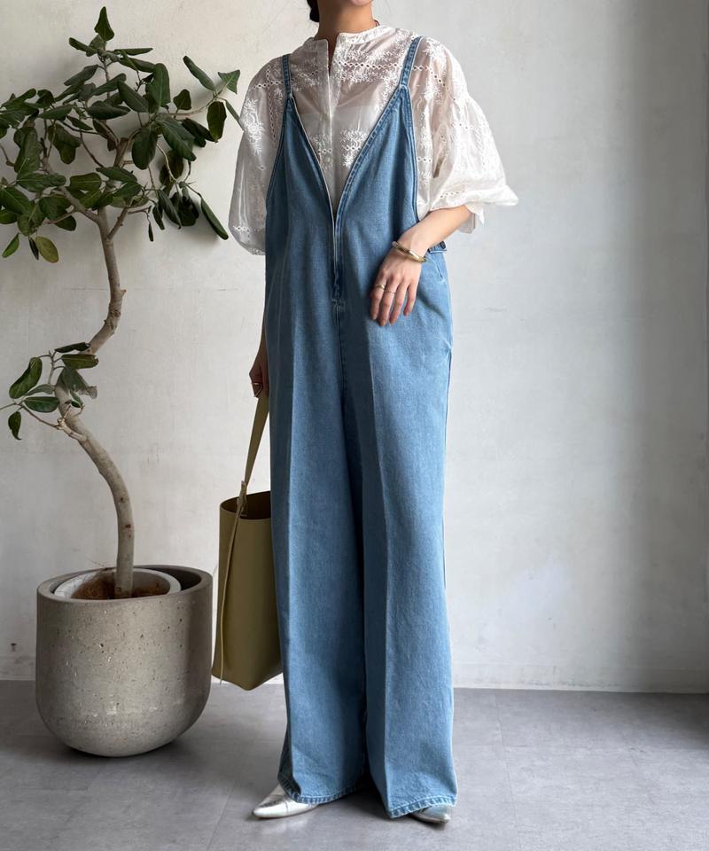 【完売カラー再追加!/サイズ展開あり】細紐デニムフロントジップサロペット
