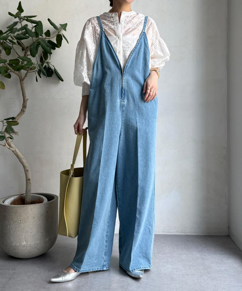 【完売カラー再追加!/サイズ展開あり】細紐デニムフロントジップサロペット