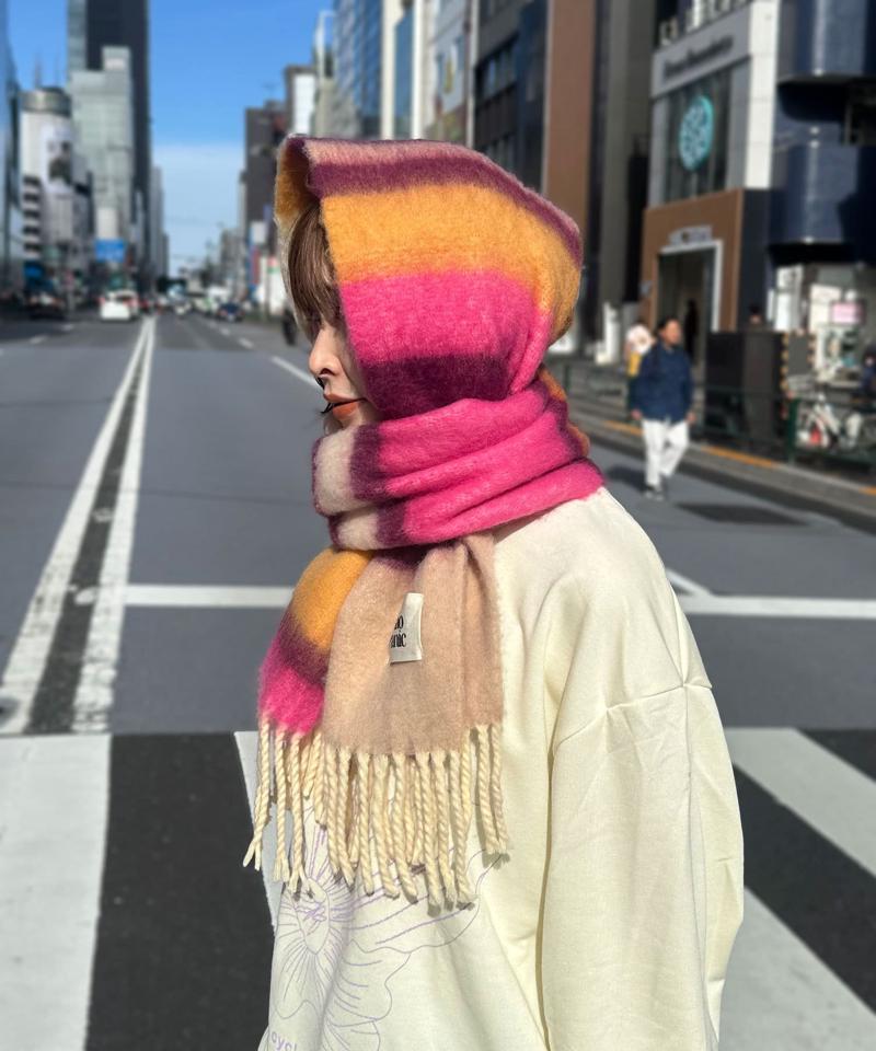 太フリンジマルチボーダーボリュームマフラー