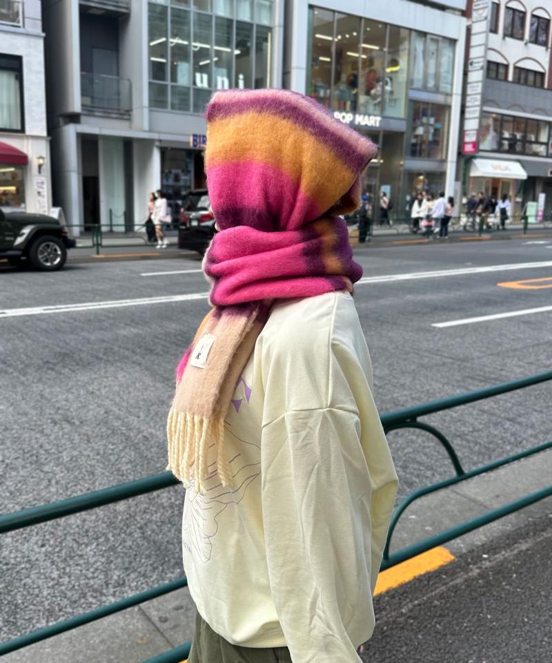 太フリンジマルチボーダーボリュームマフラー