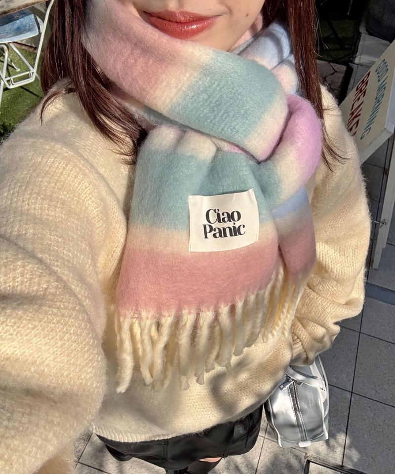 太フリンジマルチボーダーボリュームマフラー