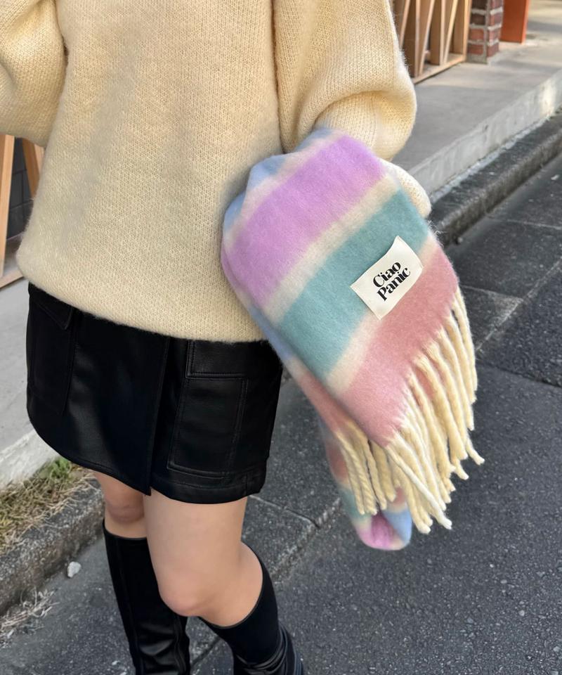 太フリンジマルチボーダーボリュームマフラー