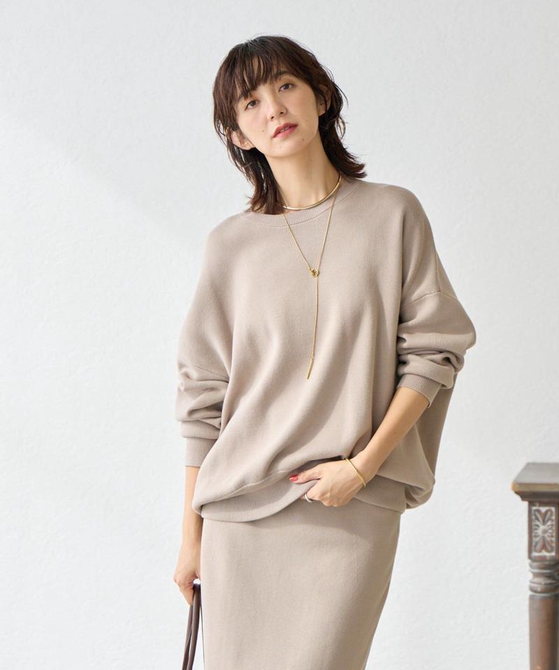 【セットアップ対応】コットンスムースラウンドヘムニット