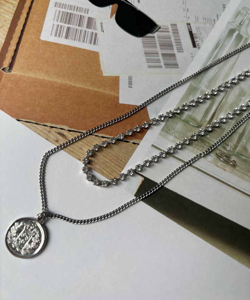 ラインストーンコイン2連ネックレス