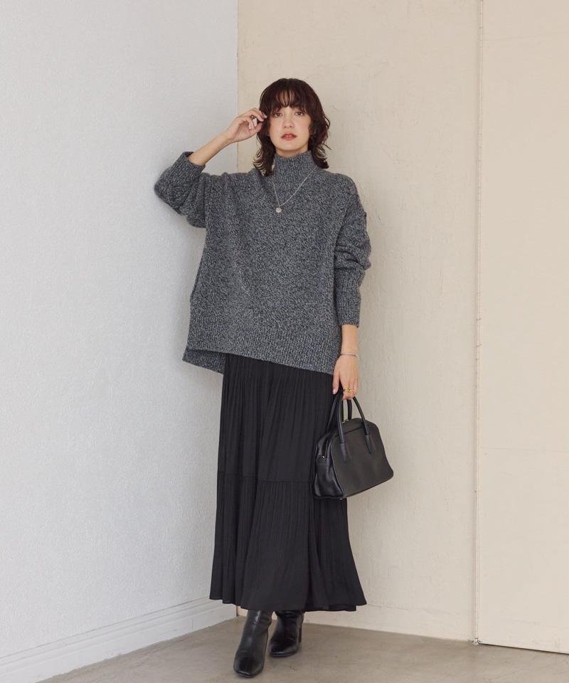 予約【暖かな素材感/リバイバル】MIXヤーンタートルニット