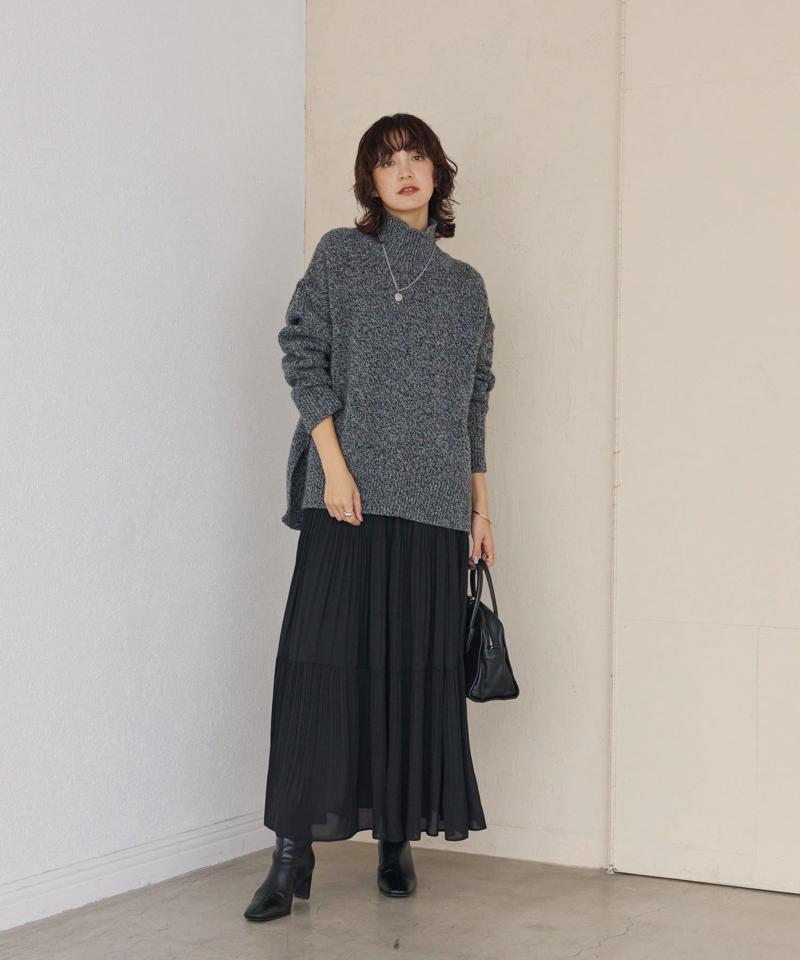 予約【暖かな素材感/リバイバル】MIXヤーンタートルニット