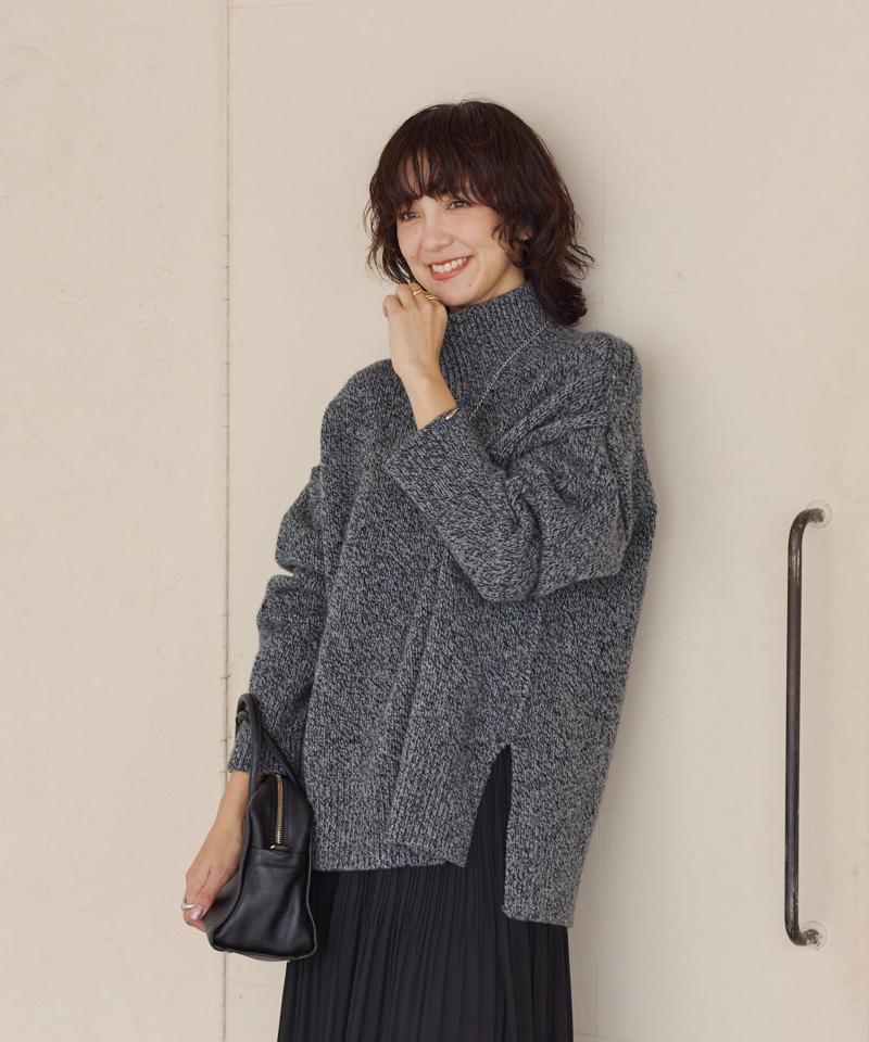 予約【暖かな素材感/リバイバル】MIXヤーンタートルニット