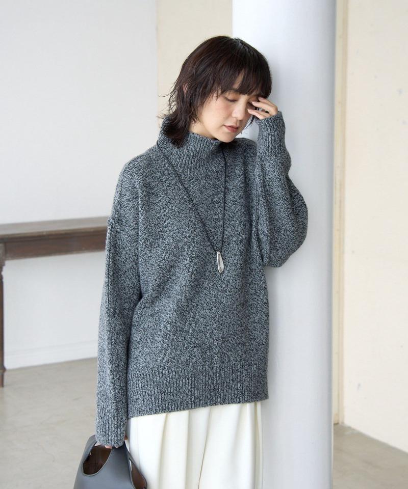予約【暖かな素材感/リバイバル】MIXヤーンタートルニット