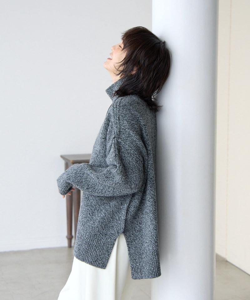 予約【暖かな素材感/リバイバル】MIXヤーンタートルニット