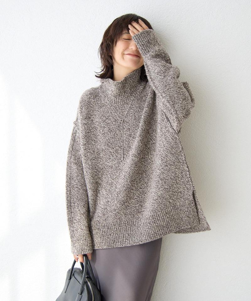 予約【暖かな素材感/リバイバル】MIXヤーンタートルニット