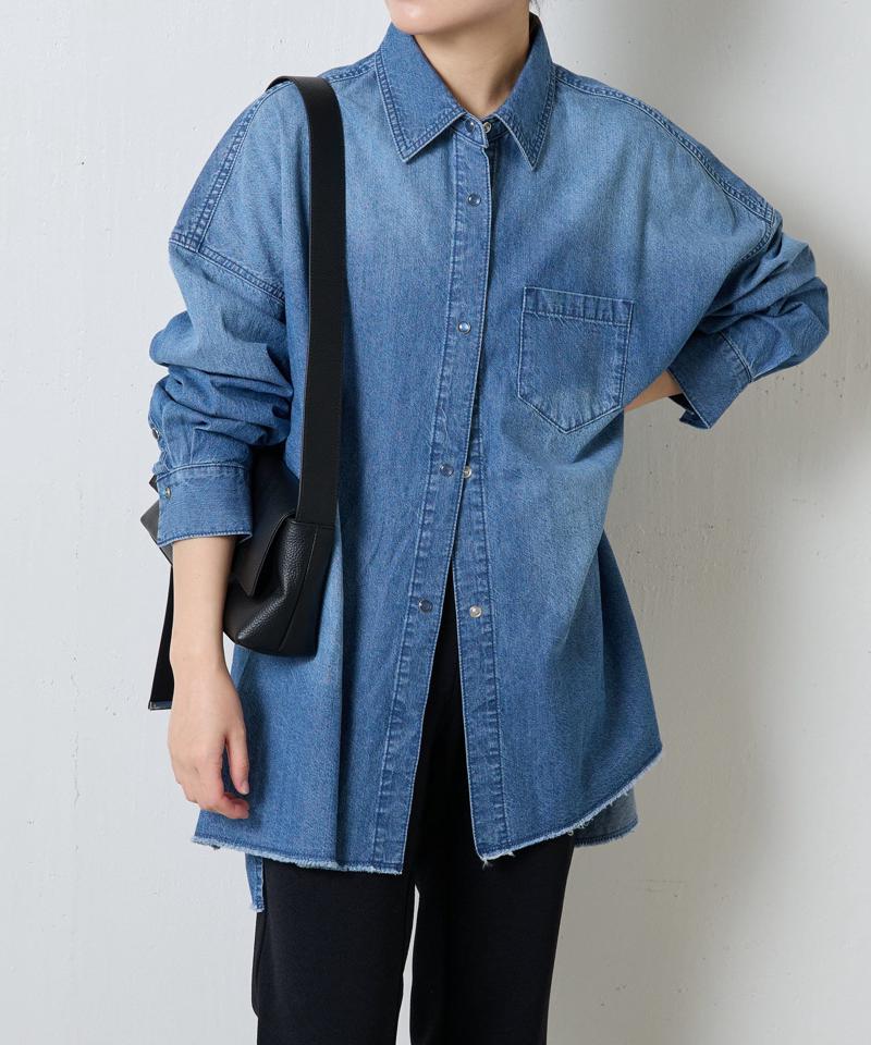 【再入荷決定！着丈２種類あり/ショート丈/ロング丈】 スナッピングデニムシャツ
