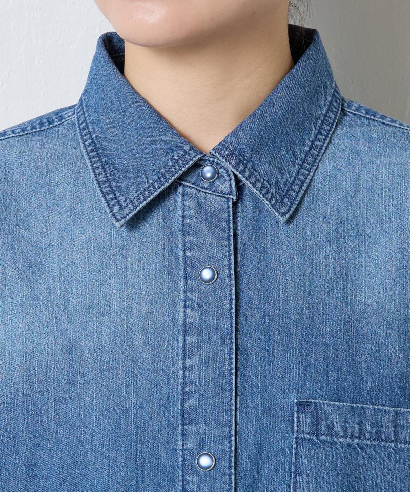 【再入荷決定！着丈２種類あり/ショート丈/ロング丈】 スナッピングデニムシャツ