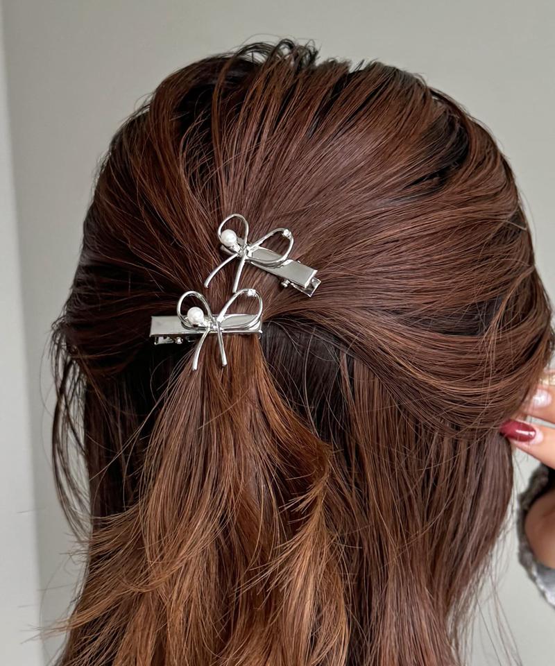 リボンヘアクリップセット(2P)