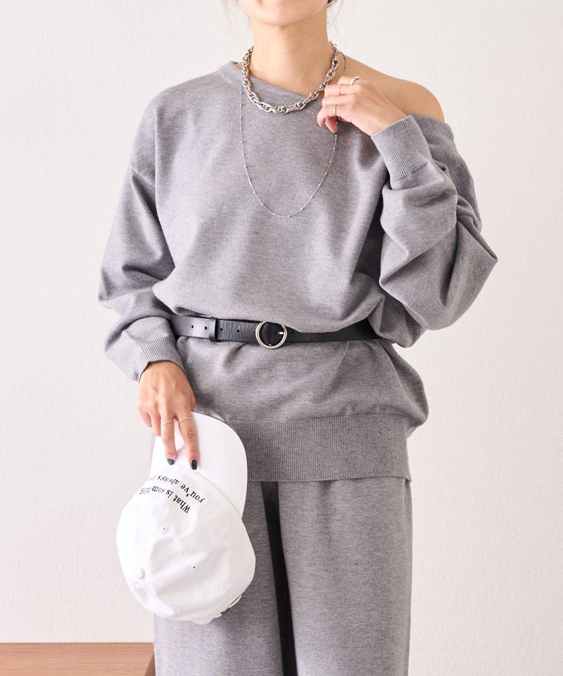 《セットアップ対応》《ヘルシーな抜け感》オフショルニットプルオーバー