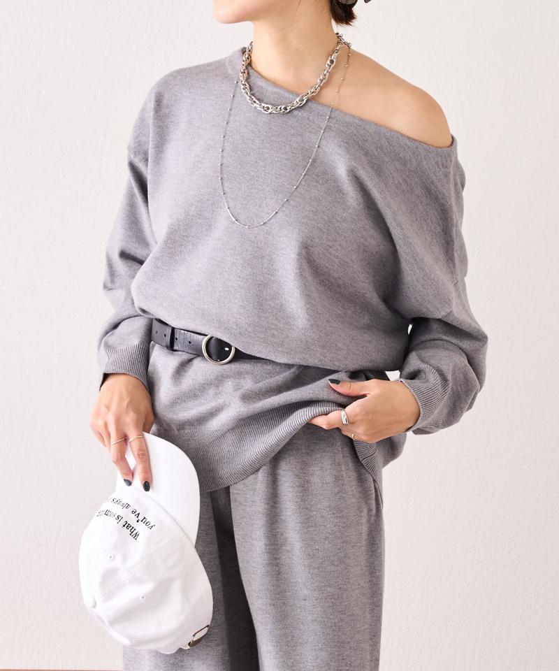 《セットアップ対応》《ヘルシーな抜け感》オフショルニットプルオーバー