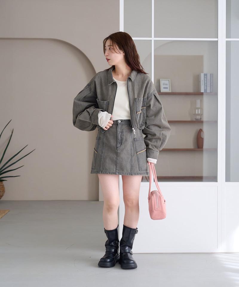 【新色追加/4色展開/セットアップ対応】台形デニムミニスカート