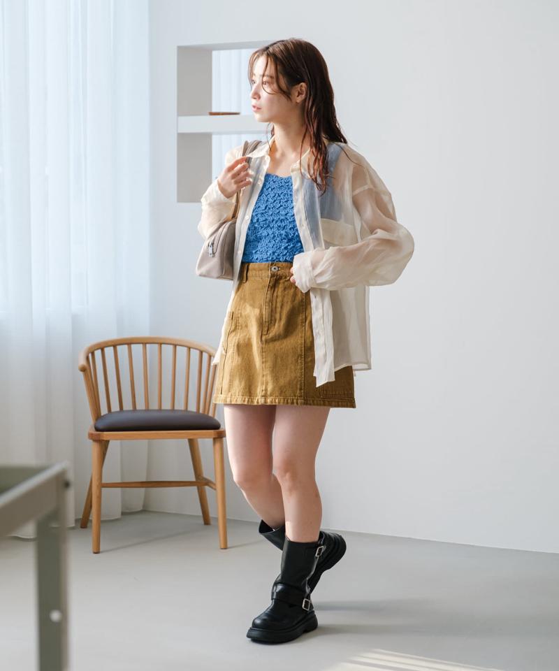 【新色追加/4色展開/セットアップ対応】台形デニムミニスカート