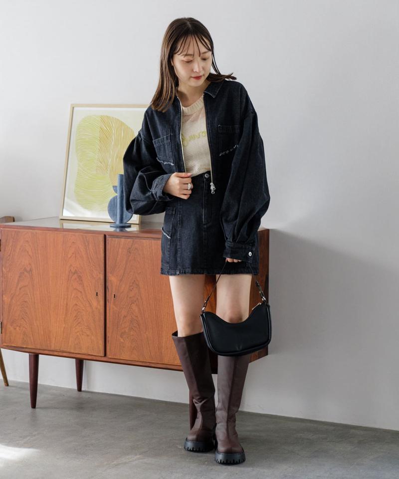 【新色追加/4色展開/セットアップ対応】台形デニムミニスカート
