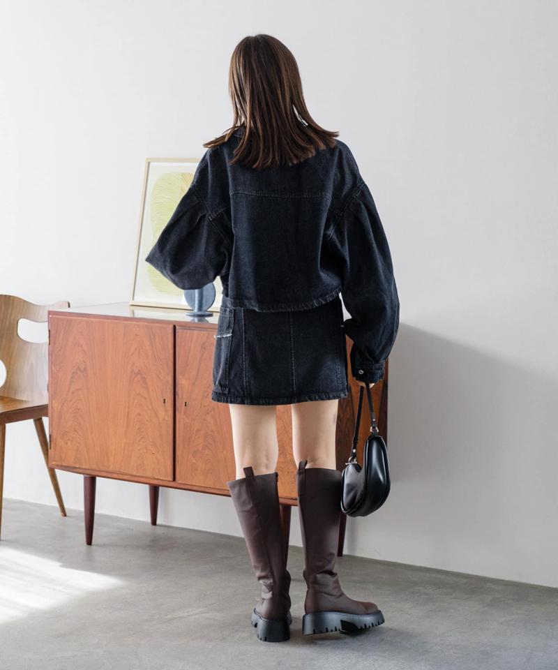 【新色追加/4色展開/セットアップ対応】台形デニムミニスカート