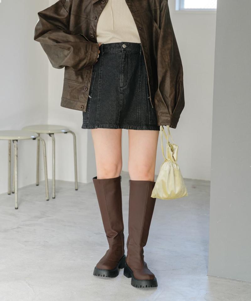 【新色追加/4色展開/セットアップ対応】台形デニムミニスカート