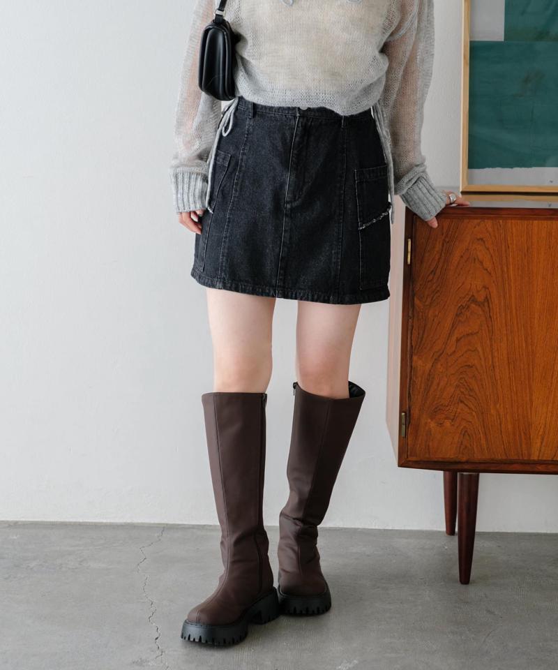 【新色追加/4色展開/セットアップ対応】台形デニムミニスカート