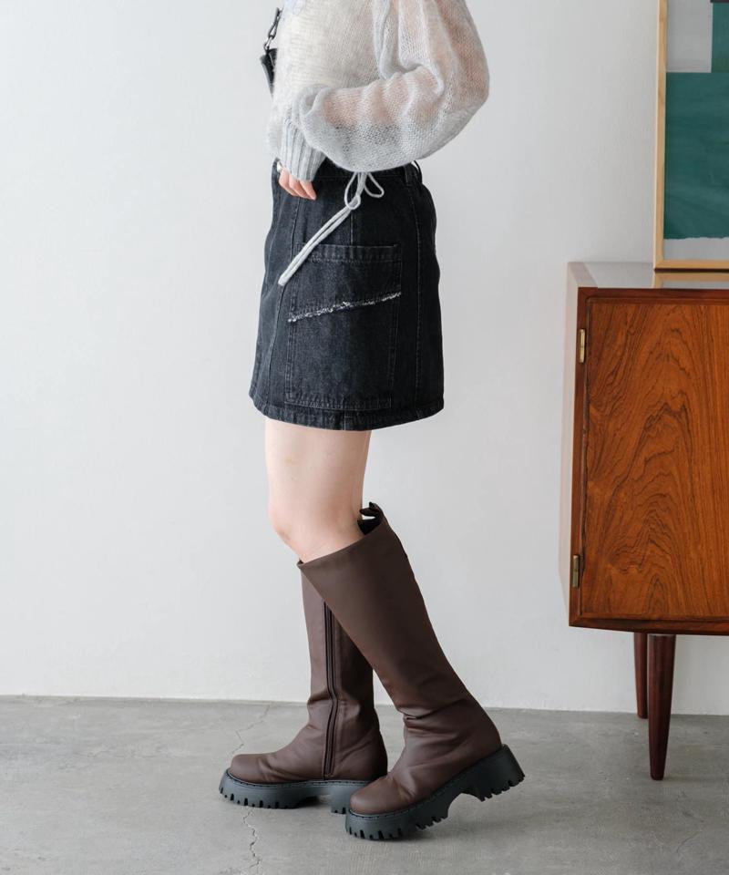 【新色追加/4色展開/セットアップ対応】台形デニムミニスカート