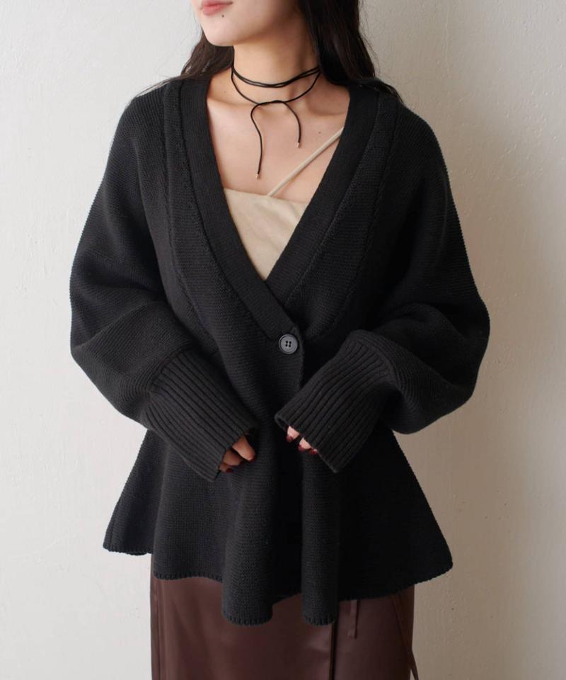 ガーター編みボリュームスリーブカーディガン