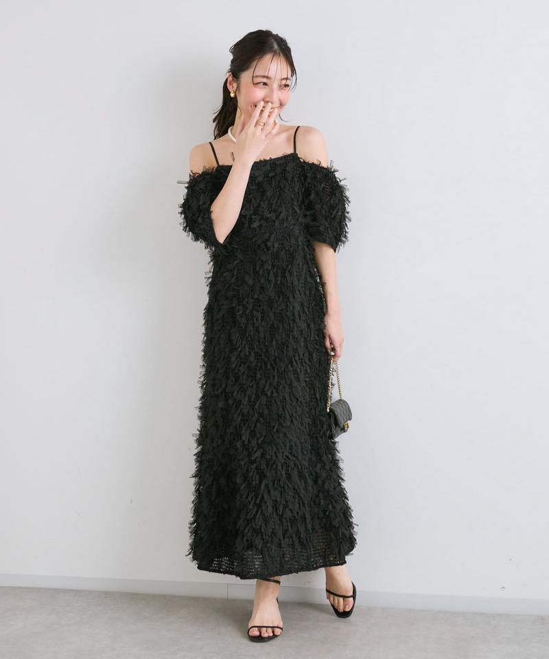 【大人っぽシルエット】リボンチュールワンピース