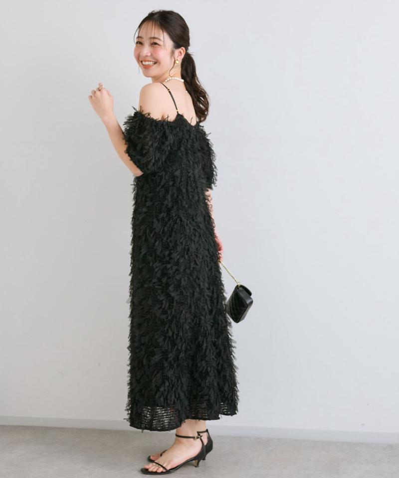 【大人っぽシルエット】リボンチュールワンピース