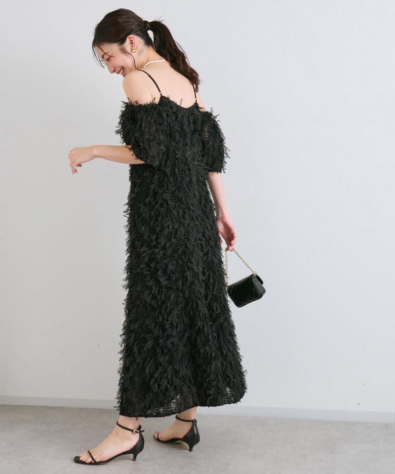 【大人っぽシルエット】リボンチュールワンピース