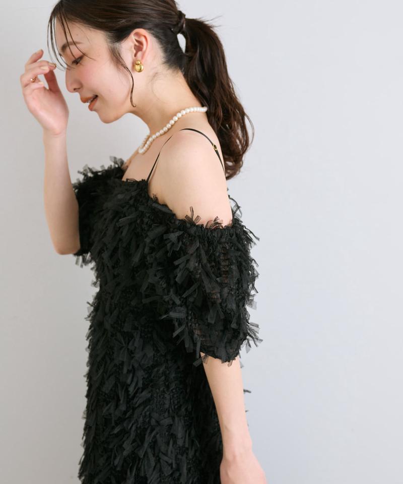 【大人っぽシルエット】リボンチュールワンピース