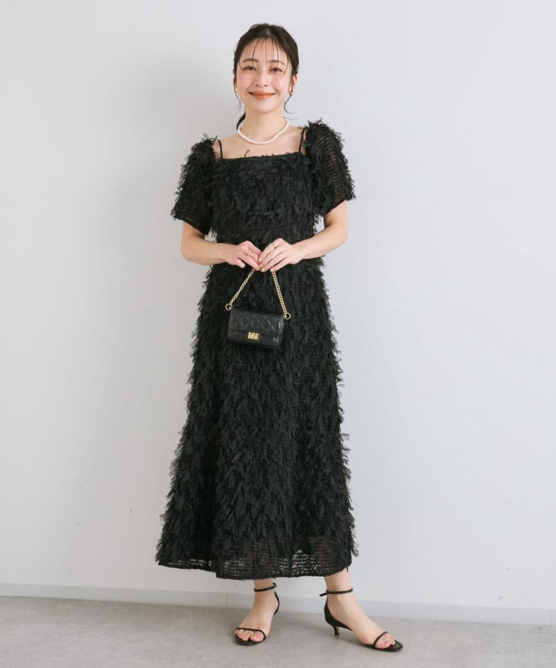 【大人っぽシルエット】リボンチュールワンピース