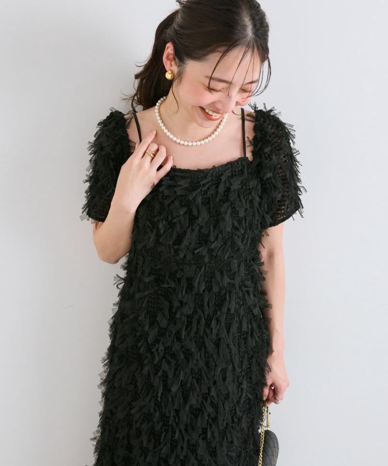 【大人っぽシルエット】リボンチュールワンピース