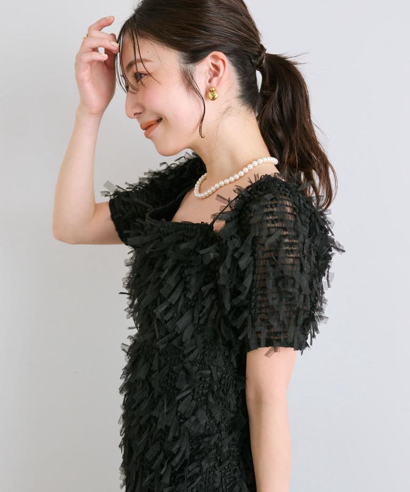 【大人っぽシルエット】リボンチュールワンピース