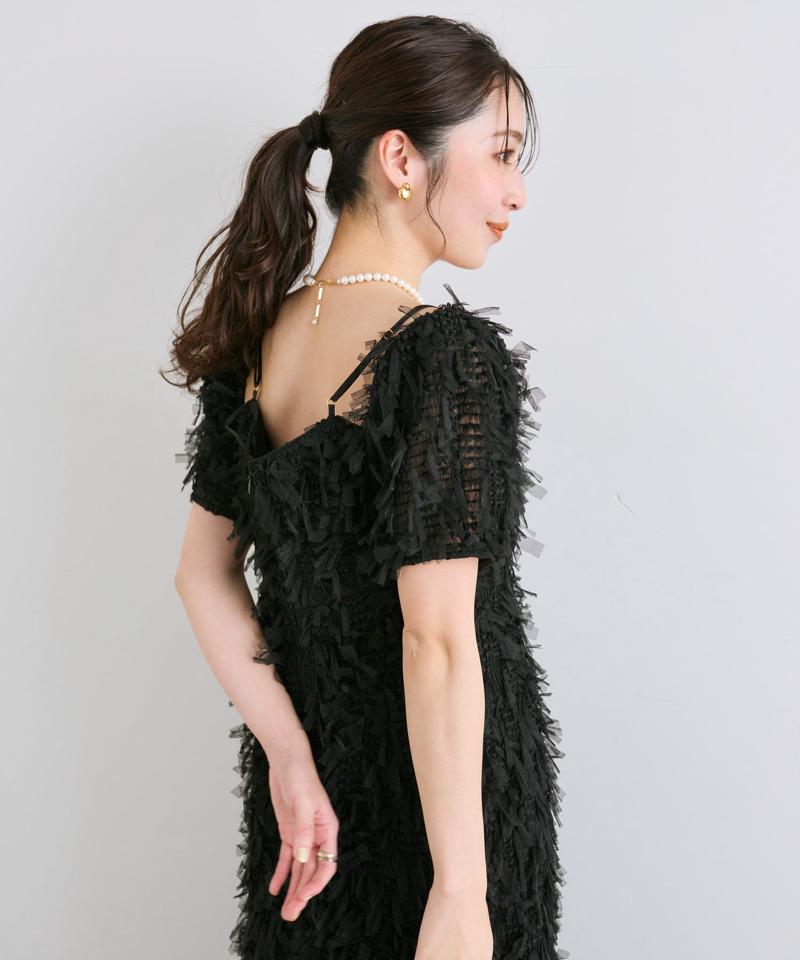【大人っぽシルエット】リボンチュールワンピース