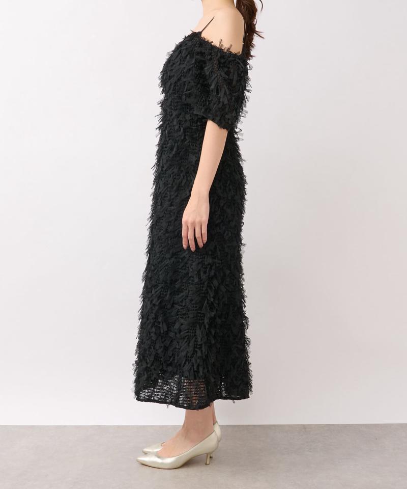 【大人っぽシルエット】リボンチュールワンピース